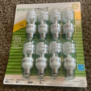 Eight New GE Energy Smart 60 Watt (Uses Only 13 Watts) Fluorescent Light Bulbs